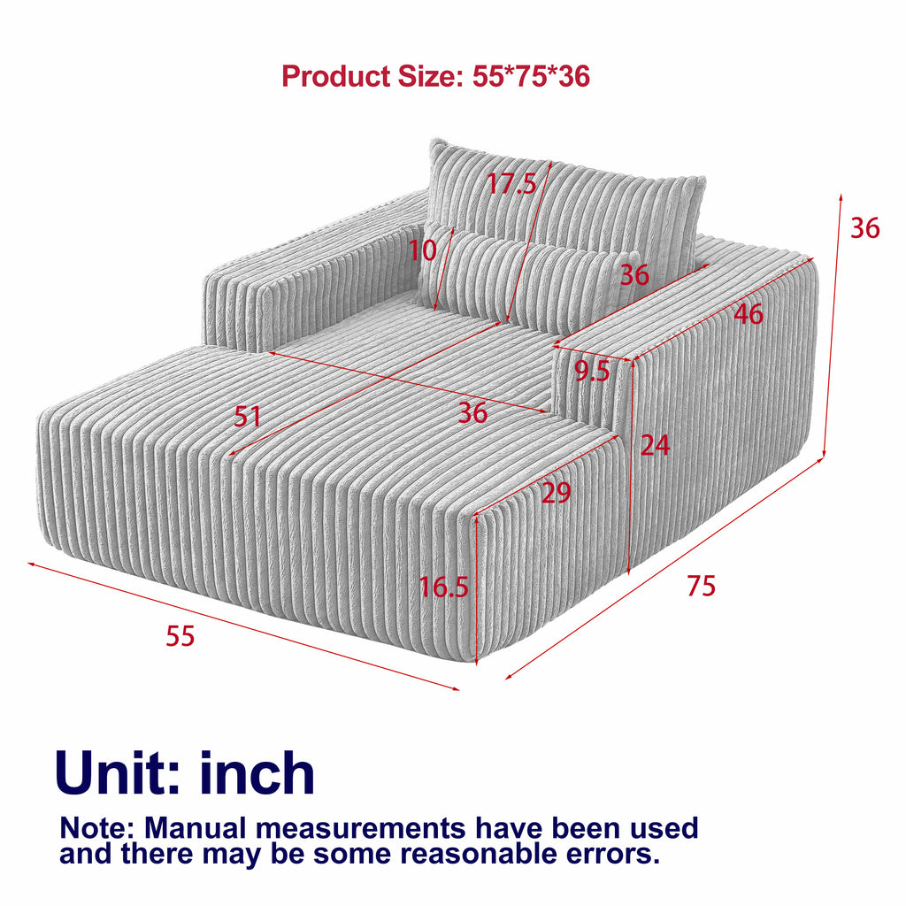 75-Inch Ultra-Plush Corduroy Sofa Bed, No Assembly Needed, Ideal for Living Room & Bedroom