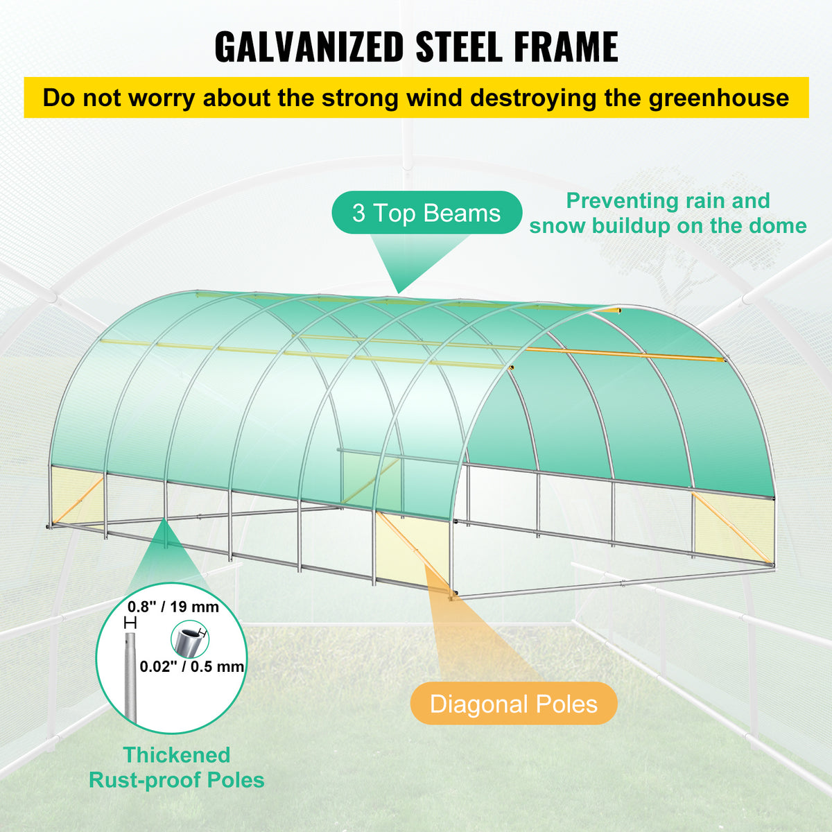 Walk-In Tunnel Greenhouse by VEVOR, 20 x 10 x 7 ft Plant Shelter with 12 Mesh Windows and Two Zippered Doors