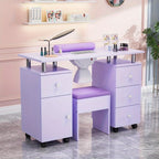 Professional Nail Desk and Chair Set with Stool - Heavy-Duty Mobile Manicure Station w/Dust Collector, Acetone-Resistant Desktop, 4-Wheel Rolling Cart & Storage Drawers - Heavy-Duty Nail Tech Table for Salon, Home, or Spa - (White/Black/Lavender/Mint Gree