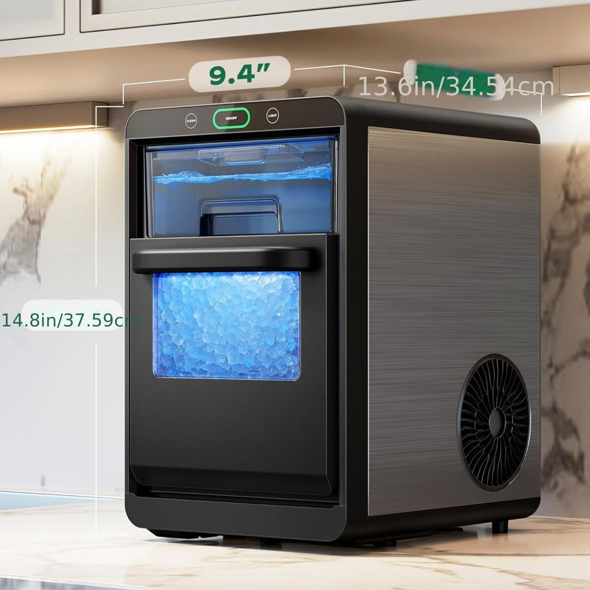 44 LBS Nugget Ice Maker Machine, Desktop ice maker, with front-pull-out water tank and removable basket, suitable for home/ kitchen/ camping, stainless steel