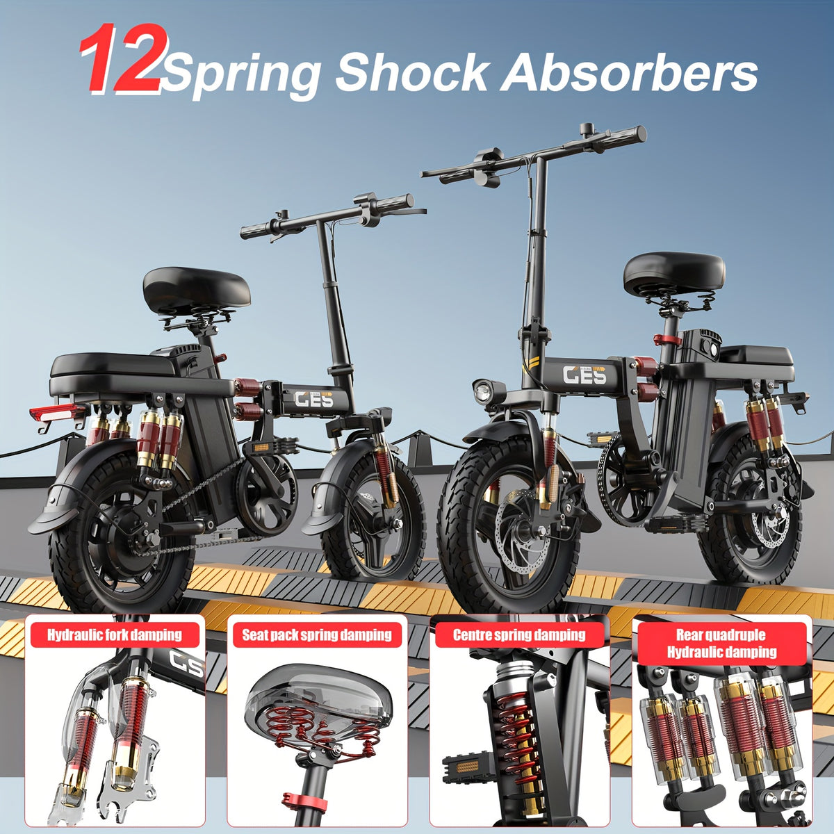 500W Electric Bike for Adults, 48V 10AH/15AH Removable Battery, Speed 15-20 Mph, Long Range 10-35 Miles, 14-Inch Foldable, LCD Display, Dual Disc Brakes, Super Suspension, Teen Gift, Adult E-Bike - Motorcycle