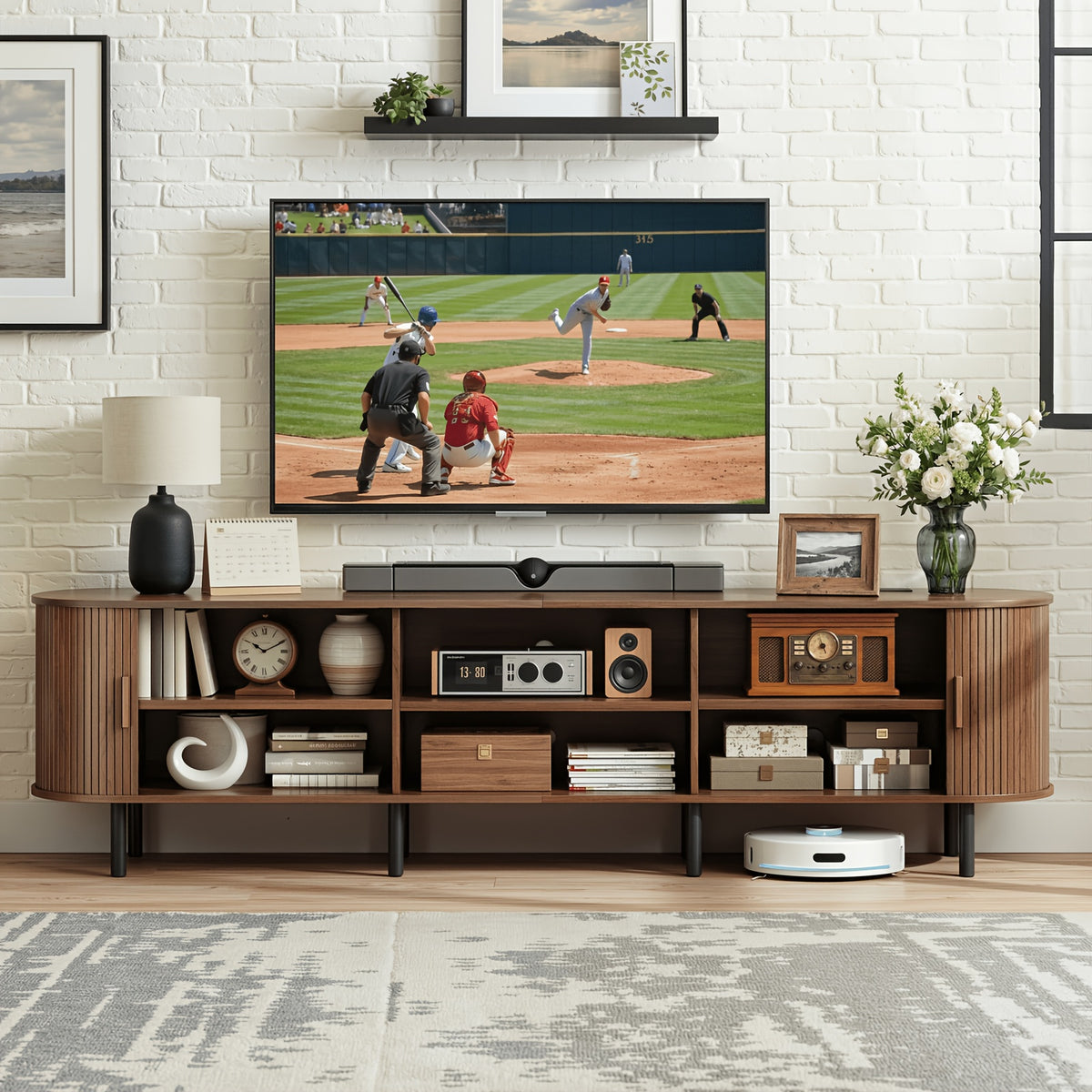 PAZCASA Wide Large TV Stand, Available in 86-inch/70.8-inch/55-inch Sizes, with Power Outlets, Suitable for 90-inch TVs. Sturdy and Durable Entertainment Center Featuring Adjustable Shelves, Sliding Doors, and Ample Storage Space. Modern Media