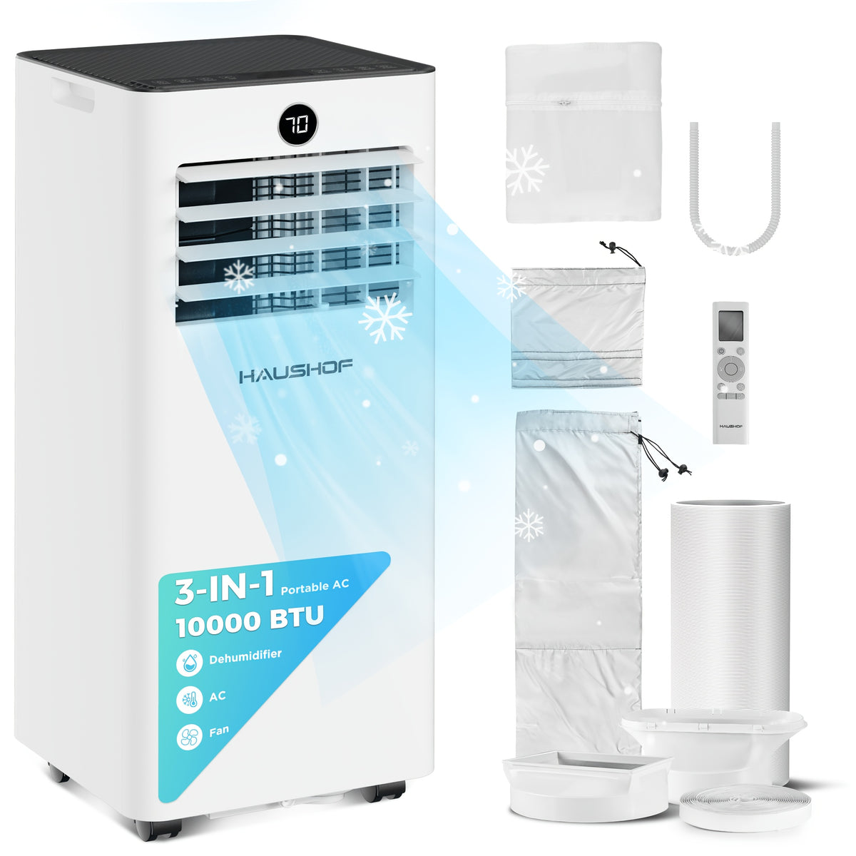 12000/14000 BTU Portable Air Conditioner, 4-In-1 Compact AC Unit for Home/Office, Cooling, Fan, Dry & Sleep Mode, AC with Auto Swing, Remote Control & Window Kit Included