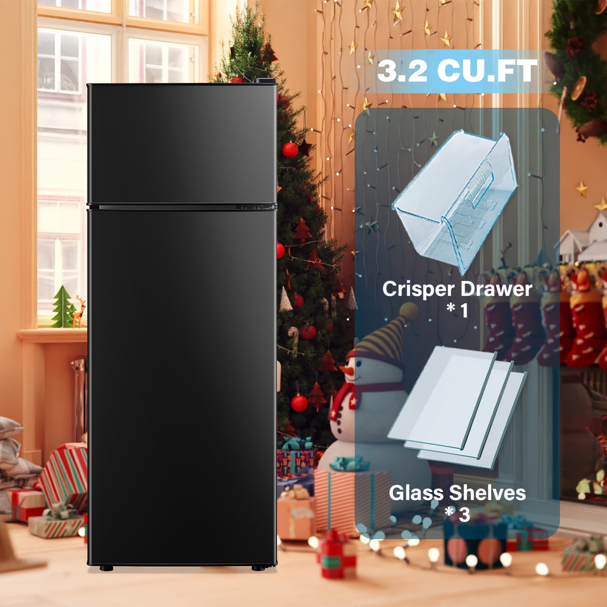[Compact Refrigerator] 5.0/4.5/2.4 Cu.Ft. Compact Refrigerator with Freezer Suitable for Office, Kitchen, Dorm & Bedroom, Mini Fridge with 2 Doors, 7-Tier Thermostat, Direct-Cool Cooling System, ABS Cabinet & Compressor Cooling, Low Voltage ( Plug)