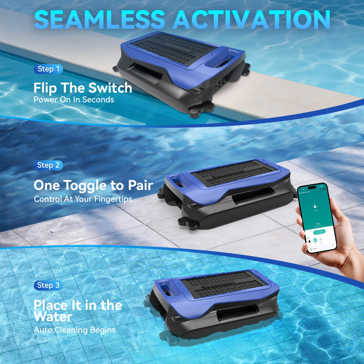 Solar Powered Pool Skimmer Robot 24/7 Continuous Working APP Control Intelligent Obstacle Avoidance Floating Surface Cleaner for Above Ground And Inground Pools