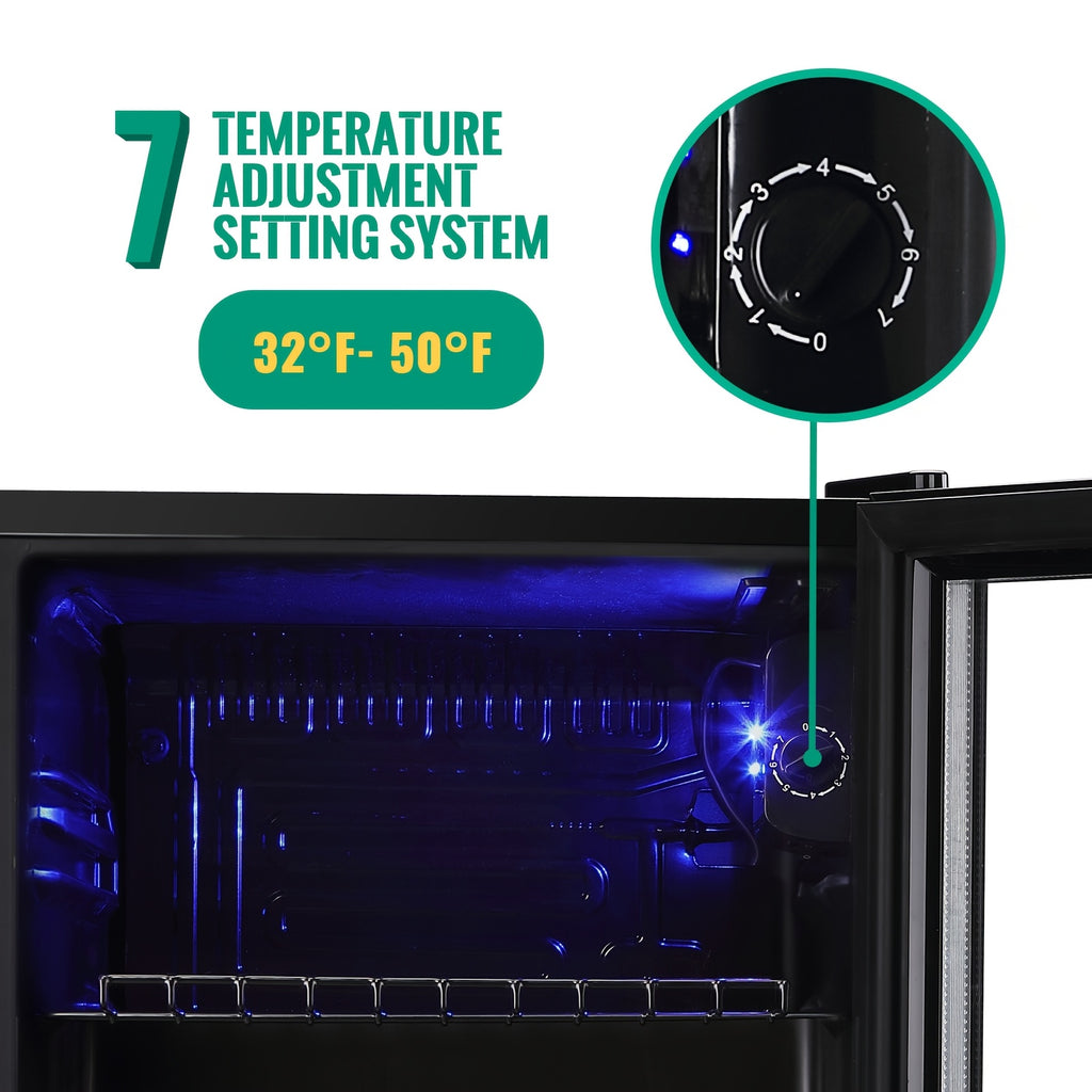 Beverage Refrigerator Cooler 3.5 Cu.Ft/1.7 Cu.Ft, 125/60 Can Mini Small Fridge with Glass Door LED Light And Adjustable Shelves, Perfect for Home Bar Office, Black