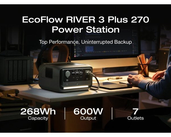 EcoFlow 268Wh Portable Power Station River 3 Plus 270 with 45W Portable Solar Panel, Power Bank 600W Up to 1200W High-Rated Output Power Bank with X-Boost, <30dB Quiet Use Paneles Solarespanel Solarpanel