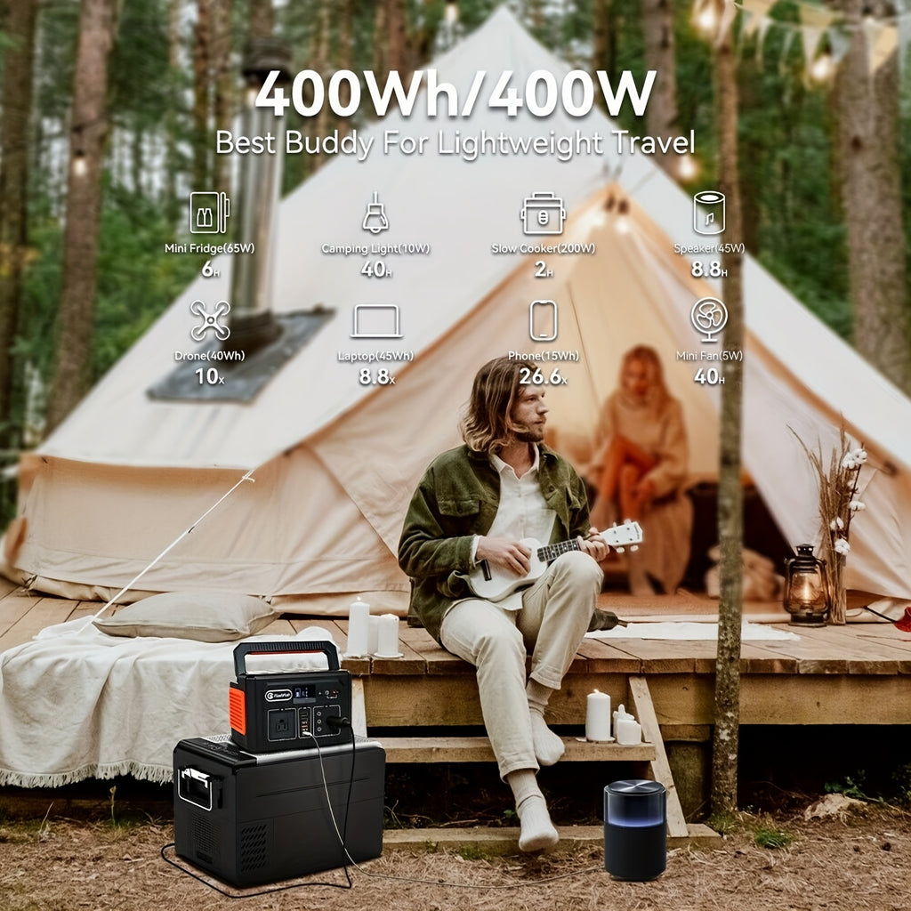 400W Portable Solar Power Station with 100W Foldable Solar Panel - 400Wh Lithium Battery Box with 400W 110V AC Outlets/DC/USB, with 60/100W Solar Panel Foldable, Ideal Off-Grid Power Supply Battery Power Bank for Home Emergency & Outdoor Camping