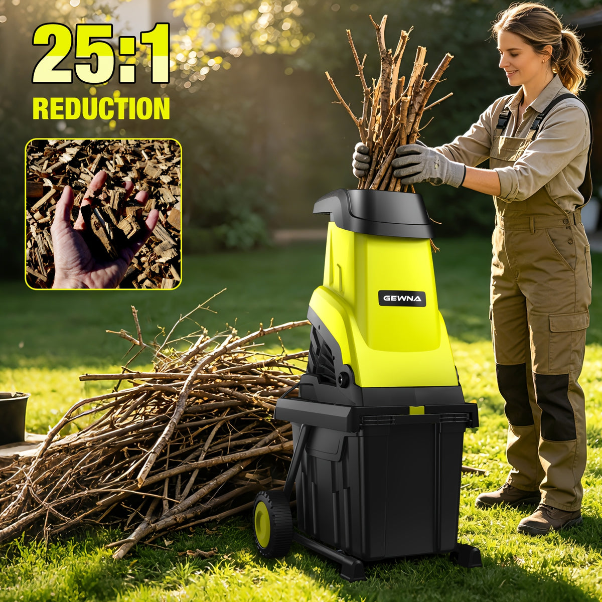 Wood Chipper, 1800W High Power Garden Branch Shredder, 15-Amp Electric Brushless Wood Chipper, Garden Tools With 10 Gallon Collecting Bin, Easy To Clean For Branches, Leaves And Yard Cleanup, Fathers Day Gift