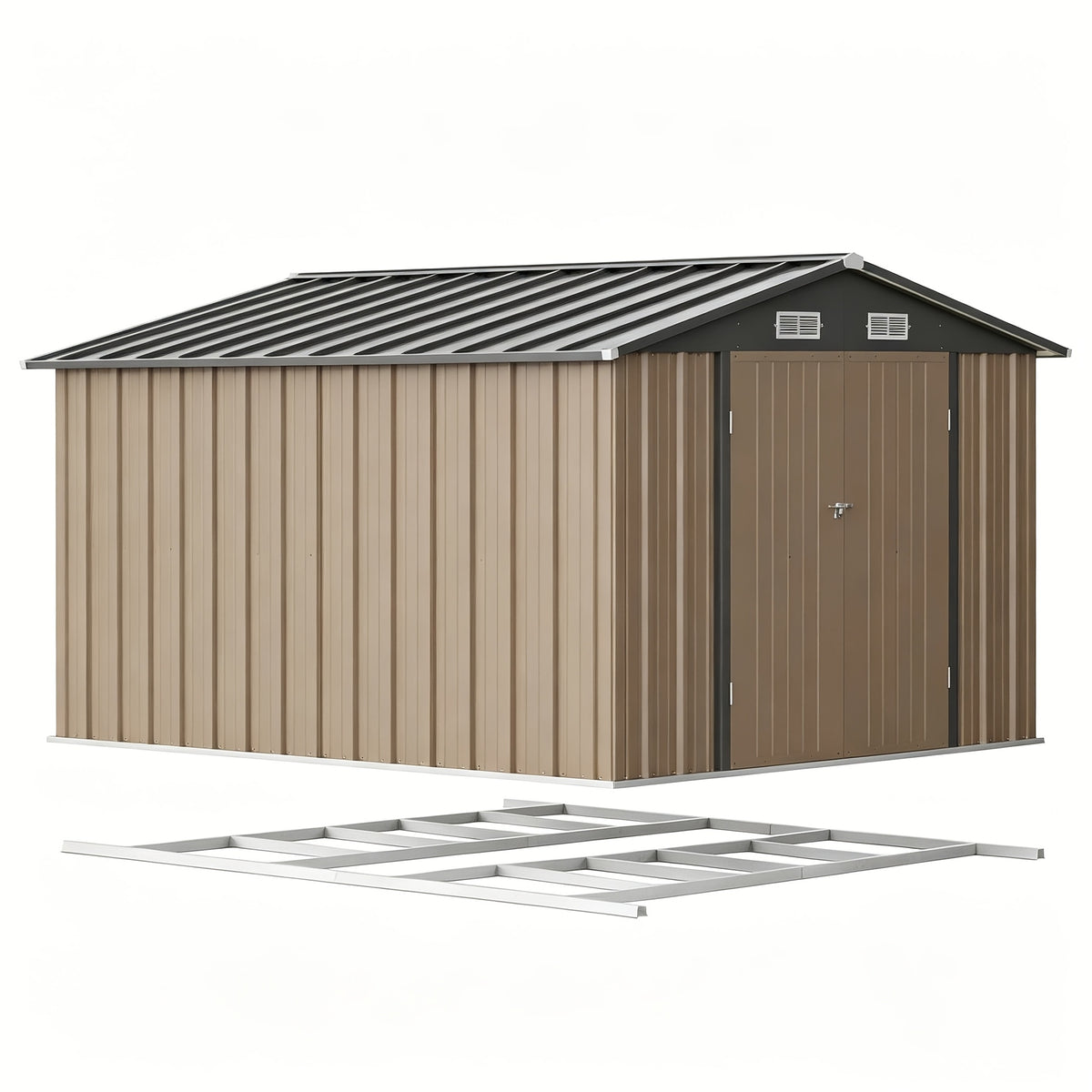 [Garden Storage Shed] GUNJI 5X3 FT And 6X4 FT And 8X6 FT Garden Storage Shed with Base Foundation, Heavy Duty Galvanized Steel Weatherproof Outdoor Tool Shed for Backyard Patio Lawn, Rust Resistant Lockable Door Tool House for Gardening Equipment Bike Sto