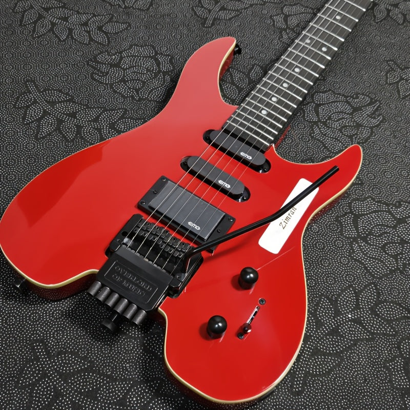 [Electric Guitar] Classic Black Headless Electric Guitar, Double Cutaway, S-S-H Pickups, Black Hardware, Includes Premium Strap