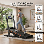 39% Incline Folding Treadmill for Tall Users, 3.0HP Quiet Motor, 350 Lbs Capacity, 6.2 MPH, Elevated Dual Handle Bar and Suction Tablet Holder