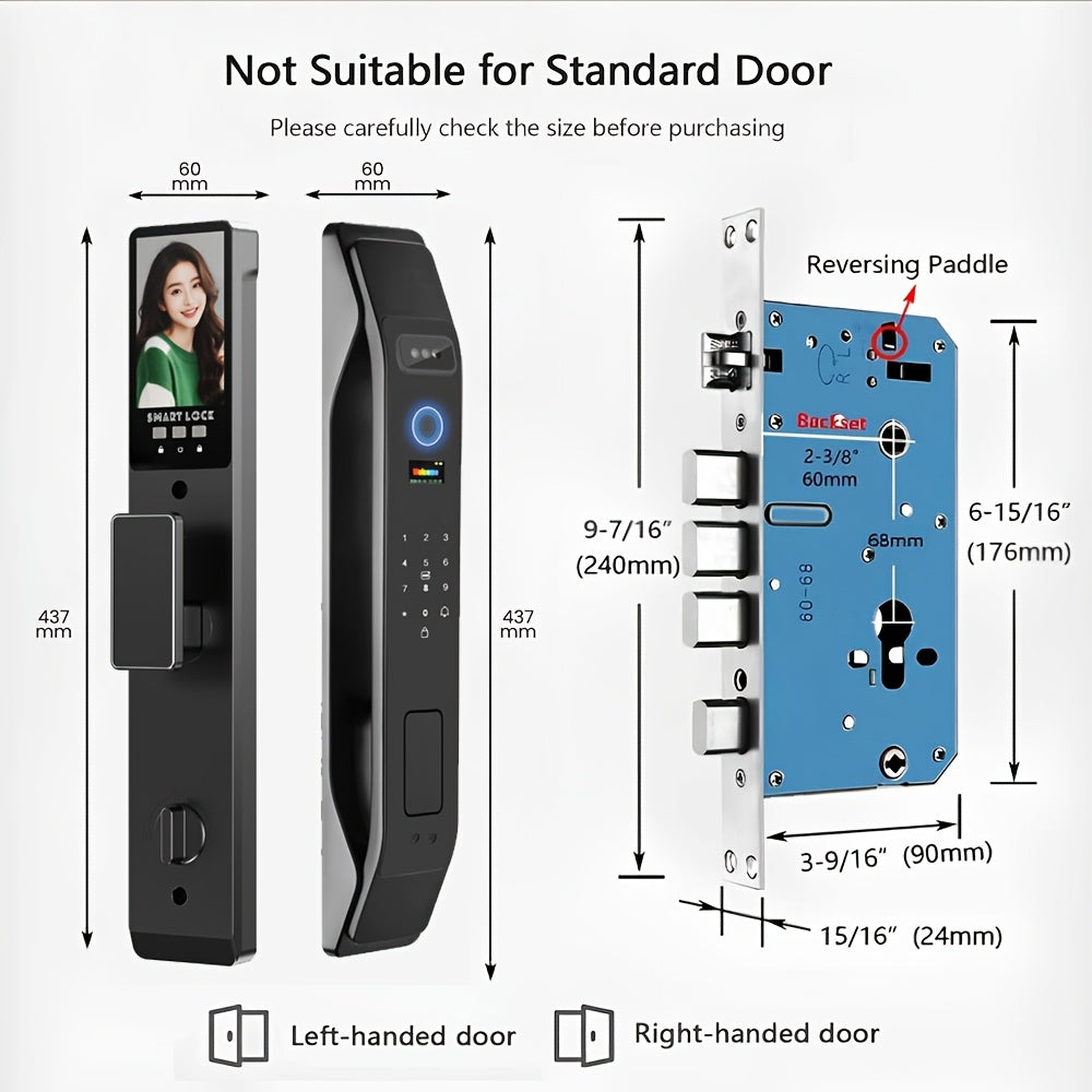 Modern AI Smart Lock with 3D Facial & Fingerprint/Palm Vein Biometric Entry, Keyless Door Lock Suitable for Home/Office, Remote Video Intercom System, Mobile App, Password/Key Entry, Smart Door Lock for Apartments