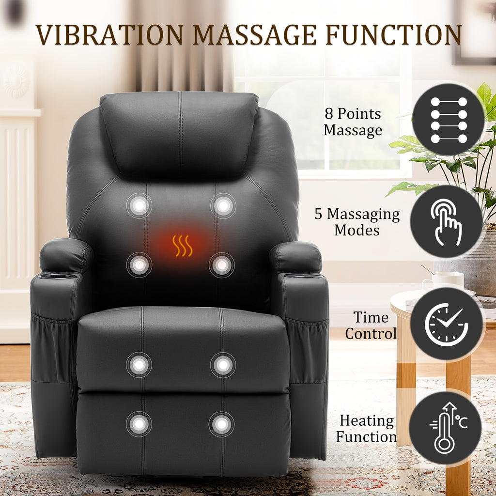Living Room Massage Chair, Recliner With Heating Function, Adult Electric Lift Chair, Storage Side Pockets And Cup Holders, Medium-sized Leisure Chair, Comfortable PU Leather Material, Orange And Blue Are Technical Fabric
