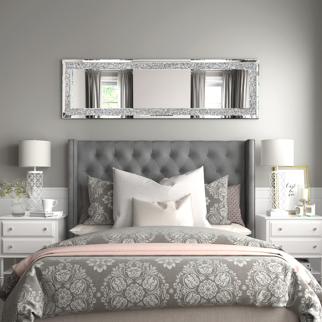 59" Luxury Crystal Diamond Framed Full-Length Mirror, Large Rectangular Floor-Standing Decorative Mirror, Modern And Light Luxury Design, Suitable for Bedrooms, Living Rooms, And Entryways