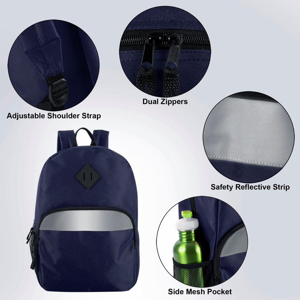 Trailmaker (24 Pack) 17" Backpack – Reflective School Backpack with Padded Straps, Water Bottle Pockets for Kids & Adults, School Travel Camp