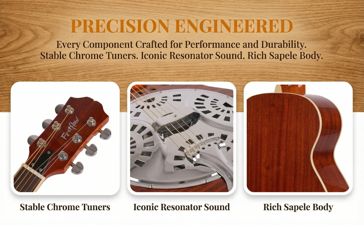 Acoustic Resonator Guitar Full Size 40 Inch Steel String, Beginner Acoustic Guitar Kit With Strap Capo Picks Wrench, Country Bluegrass Folk Blues Slide Fingerpicking Right Handed, Spruce Top Amber Orange Holiday Birthday Gift Musical Instrument