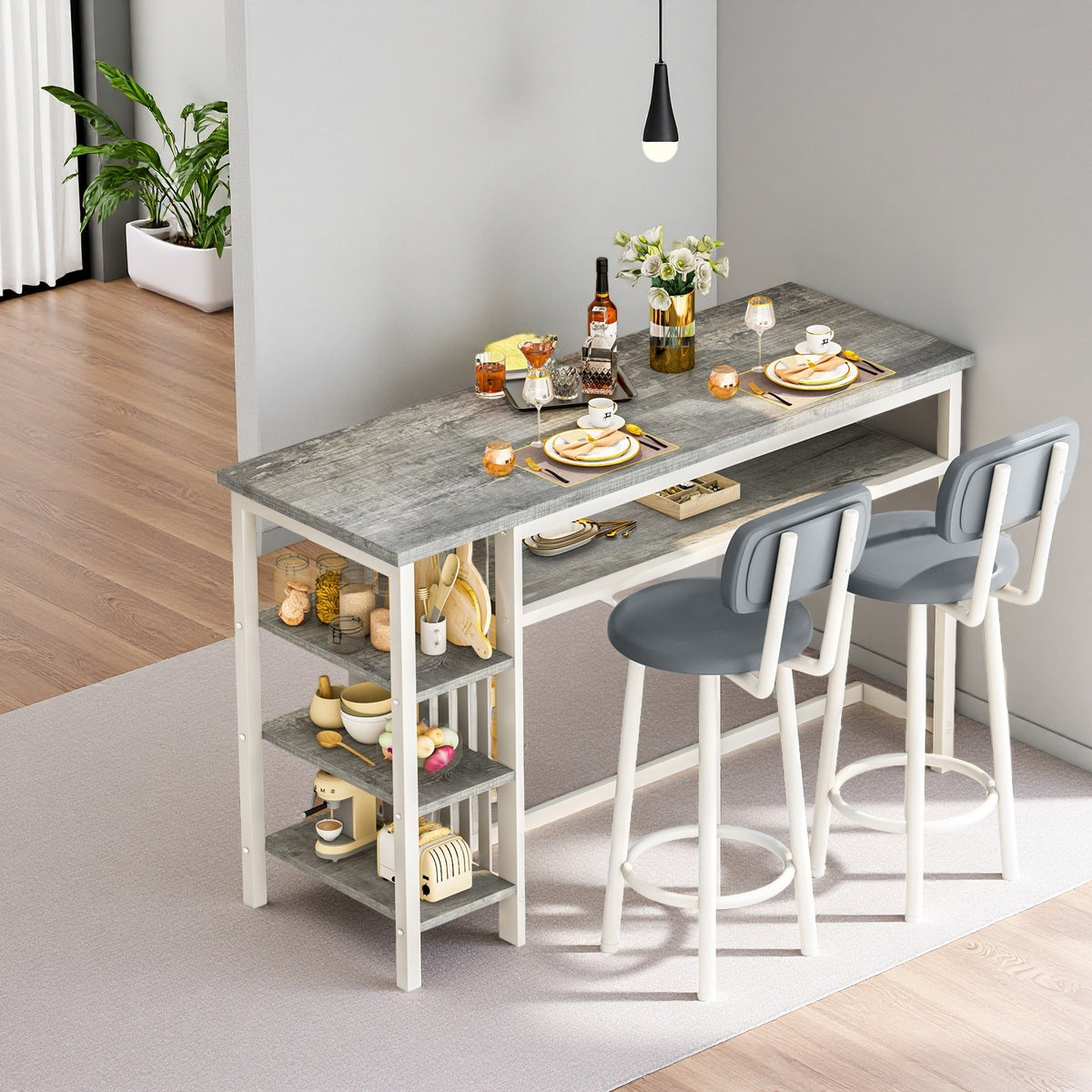 Bar Table with Stools Set Of 2, Kitchen Island with Seating Bar Table Set with Storage, Counter Height Small Dining Table And Chairs Set Of 2, Faux Marble Kitchen Table And Chairs Set with 2 PU Leather Upholstered Seat for Small Space, Dining Room