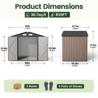 [Metal Storage Shed] 8x6ft (7.33'x5.28' Base, No Floor), 6 X 4ft, 10x12ft, 10x14ft, Metal Steel Outdoor Storage Shed with Air Vent & Lockable Doors, for Garden, Patio And Backyard, Tools, Bike