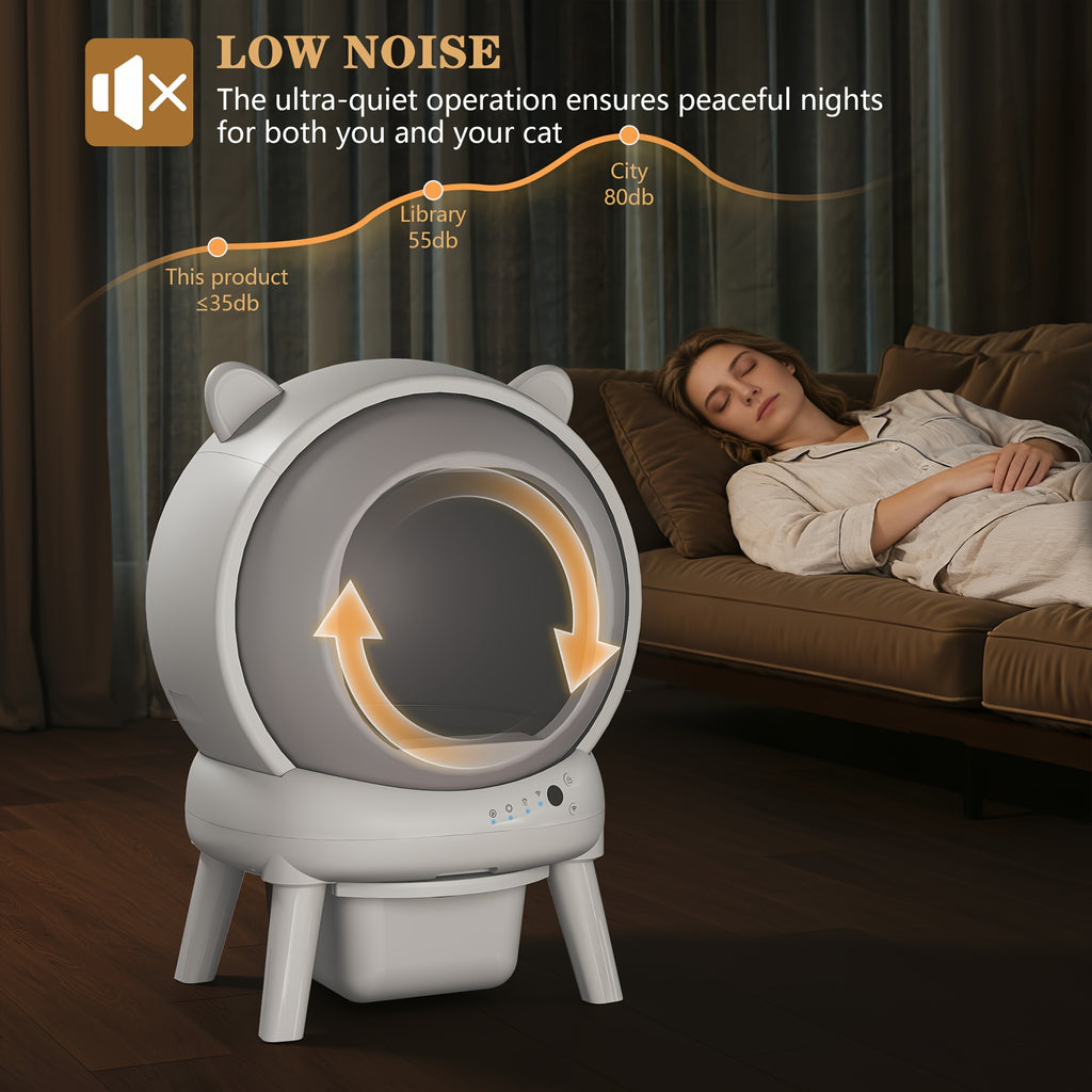 18.49gal Self Cleaning Litter Box, Automatic Cat Litter Box for Multi Cats, Auto Litter Box Robot with APP Control, Dual Safety Sensors, Odor Control&Low Noise, Cat Ears Design, Without Battery