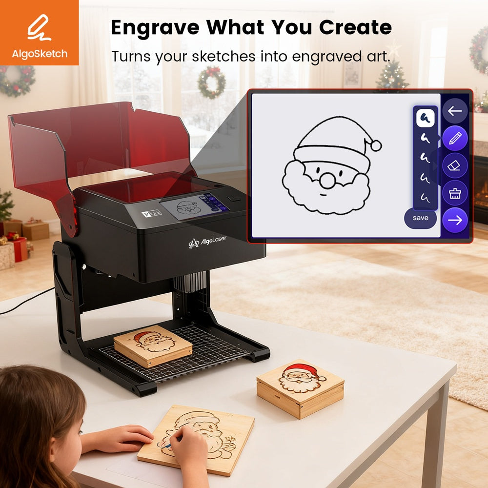 Algolaser Pixi Touchscreen Smart Engraving Machine with Roller, 100x100mm Engraving Range, DIY Holiday Craft Tool, Suitable for Engraving Oval Items Such as Water Cups, Pens, Etc., Valentine's Day Gift