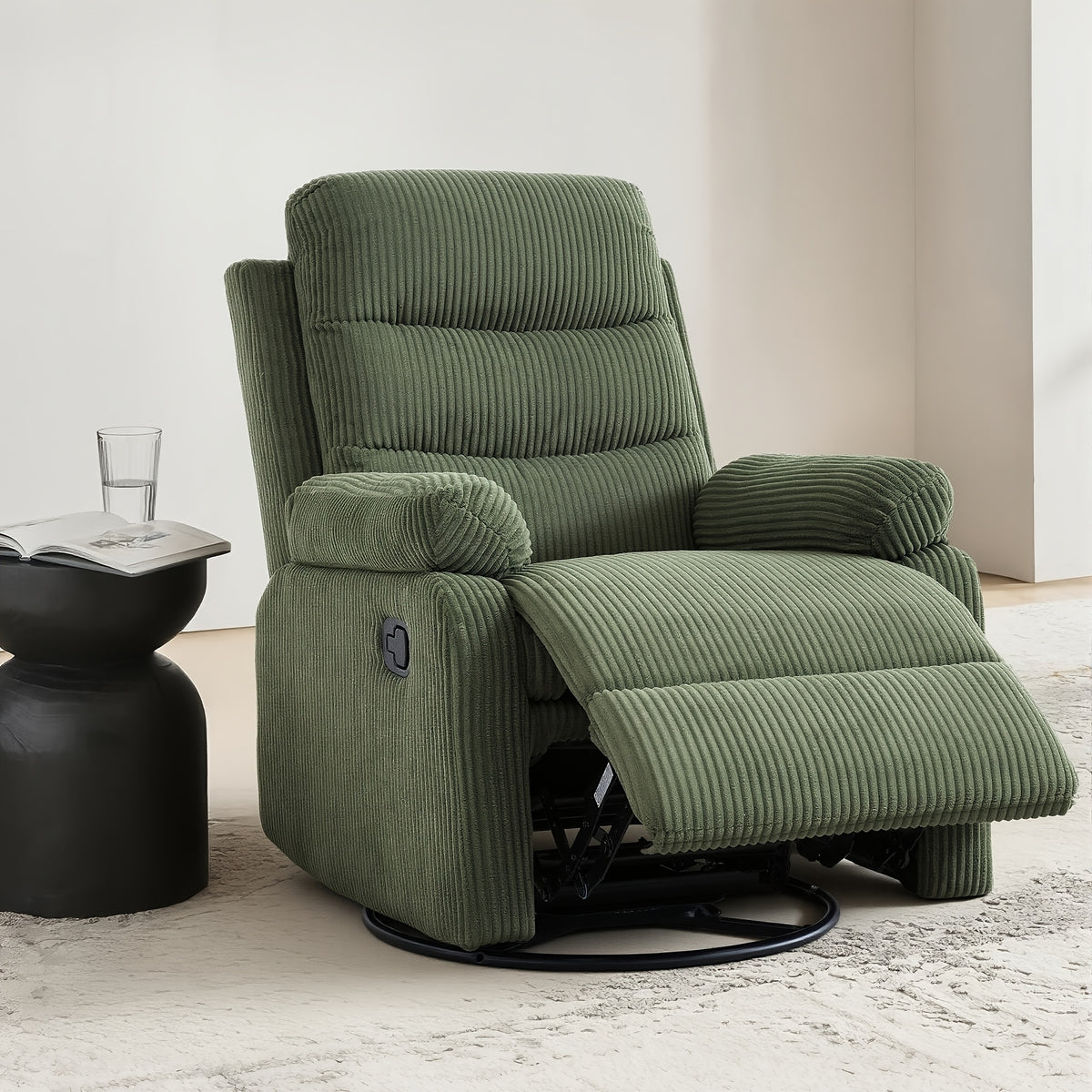Corduroy Swivel Rocking Recliner Chair, Manually Adjustable Single-person Lounge Sofa with Padded Seat and Backrest, Ergonomically Designed Casual Armchair Suitable for Daily Relaxation in Living Rooms, Bedrooms, and Home Theaters