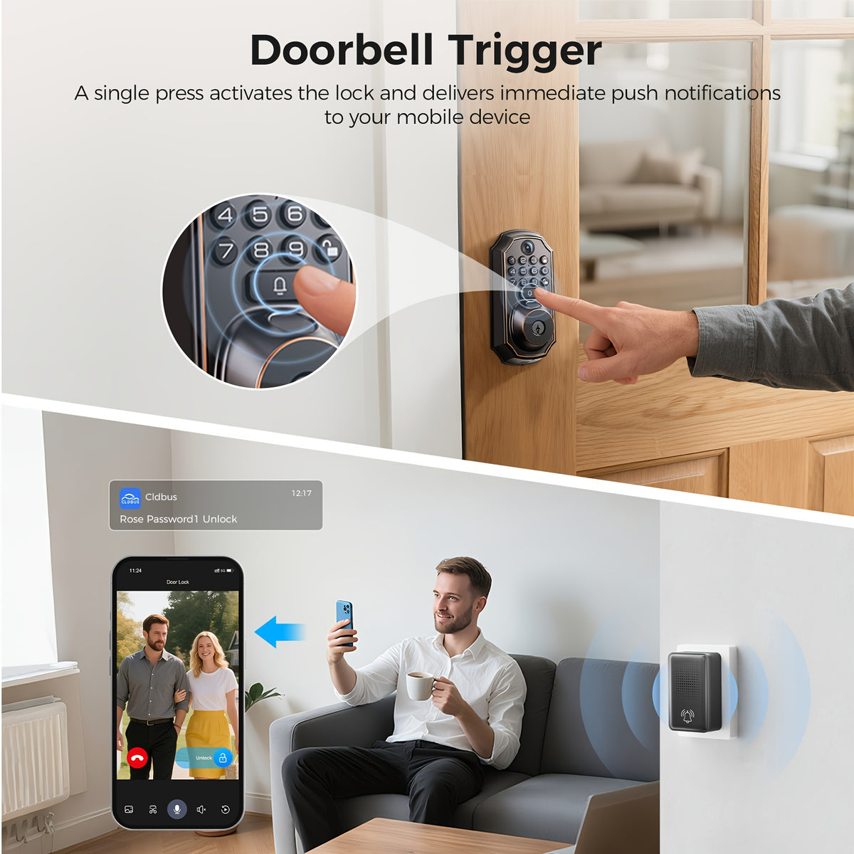 Smart Keypad Door Lock - Keyless Entry Door Lock - Front and Rear Locks and Doorbell - Remote Control, Fingerprint, Two-Way Voice Video and Call, Photo, Recording, APP Control, Voice, 150 Code Smart Deadbolt Lock - Anti-Peeping Password