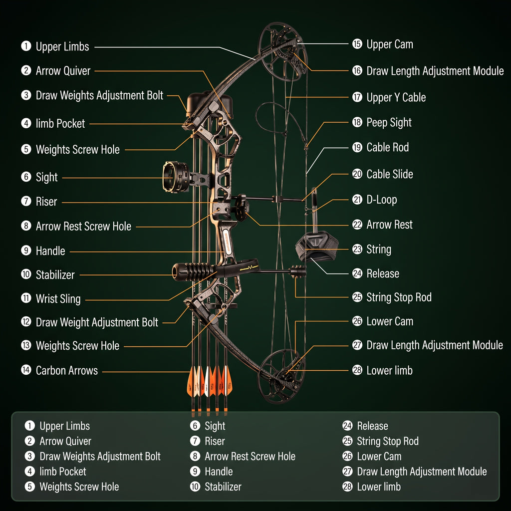 PANDARUS Archery Compound Bow And Archery Sets - Right Hand Archery Compound Bows 10-60Lbs Draw Weight Adjustable for Adults And Beginners, 25"-31" Draw Length, Up to IBO 320 Fps, Archery Hunting Bow Set