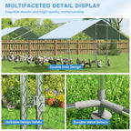 Walk-In Chicken Run with Feeding Port and UV-Resistant Cover, Galvanized Outdoor Poultry Enclosure