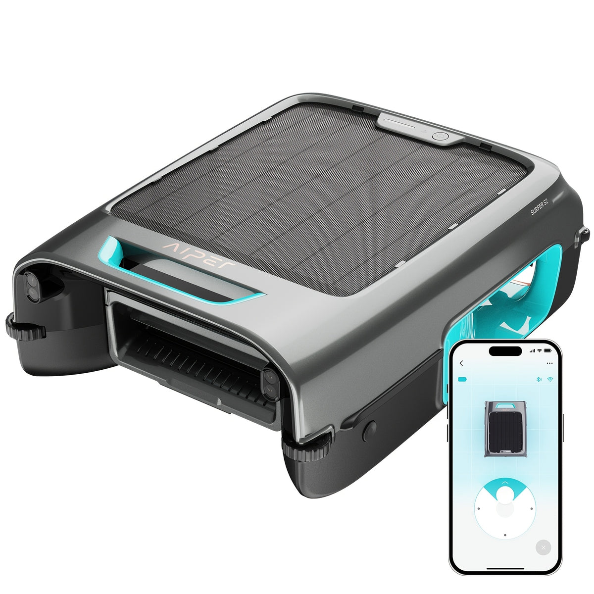 Robotic Pool Skimmer AIPER Surfer S2 for Continuous Surface Cleaning with Solar and USB Charging