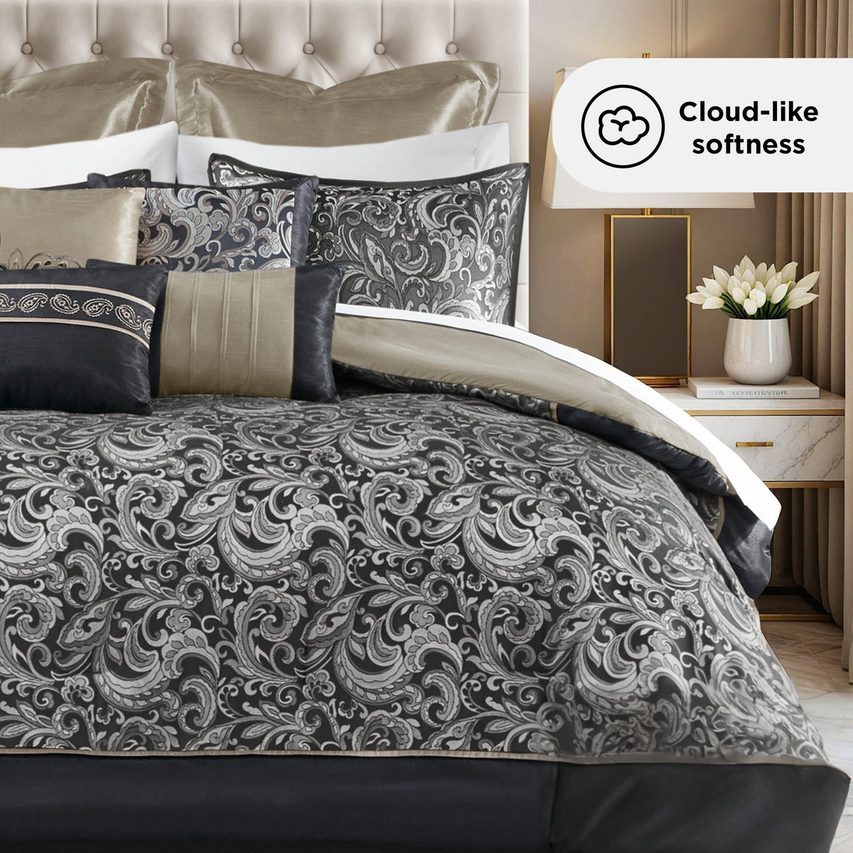 24-Piece Jacquard Paisley Comforter Set, Luxury Bedding Set, Room in a Bag, Bed in a Bag, Queen, King, CalKing, Sheet, Panels