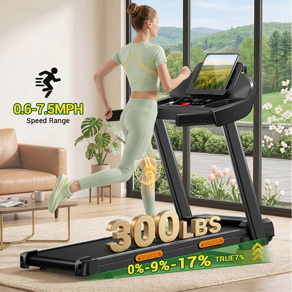 4-in-1 17% Incline Folding Treadmill for Home, 3.0HP Quiet Motor, 300 Lbs Capacity, 7-Layer Shock Absorption with Handrails
