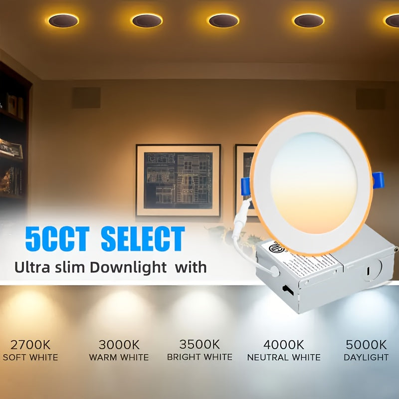 6/12/24-Pack 6-Inch 5CCT Recessed Night Lights (2200K), 6-Inch Canless LED Recessed Lights, 2700K-5000K Optional, 12W=130W, 1050LM Dimmable, ETL Certified