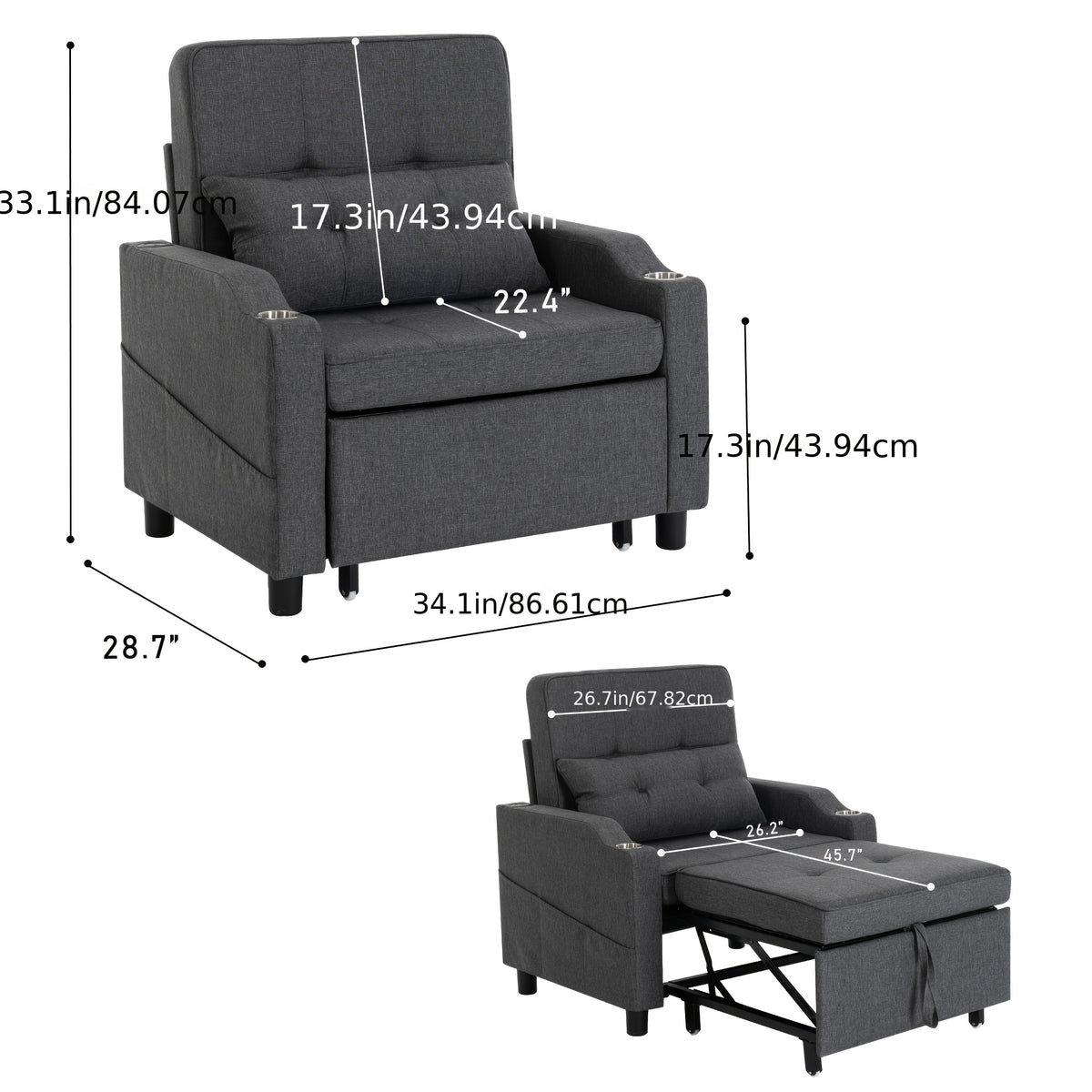 3-in-1 Folding Sofa Bed - Convertible Sleeper Chair to Bed, Space-Saving Modern Furniture for Small Apartments, Dorms, Offices