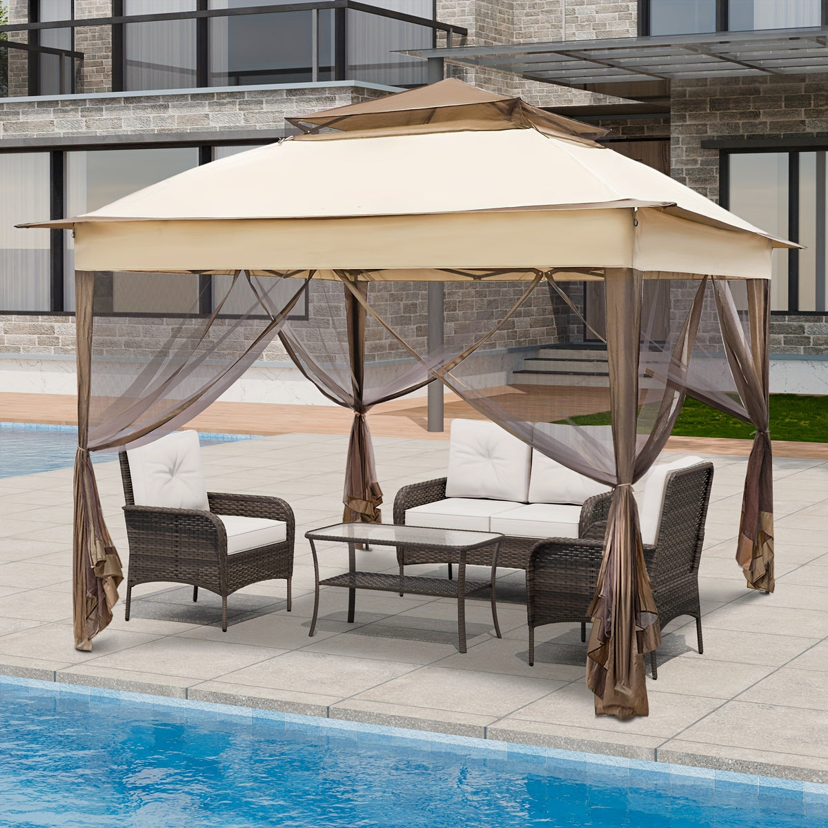 11x11 Instant Pop-Up Gazebo Tent with Mosquito Netting Suitable for Outdoor, Portable Canopy for Camping, Picnic, Backyard, Poolside - Setup, No Assembly Required, Lightweight Frame & Netted Walls for