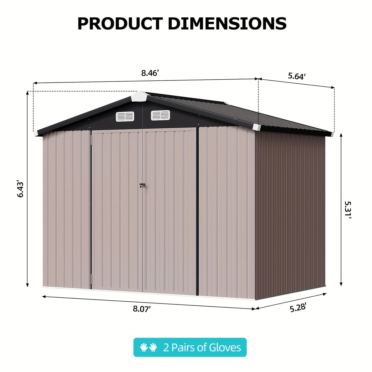 ULSMVOC 12X20X9.3/10X12/6X4 FT Metal Storage Shed - Outdoor Garden Shed Kit, Lockable Tool Shed, Backyard Shed with Double Hinged Doors, 4 Windows, Carport for Car, Truck, Bike And Lawn Mower & Equipment, Brown