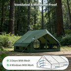 129 Sq.ft Inflatable Camping Tent | Outdoor Blow Up Tent Oxford 4 Season Air Tent Cabin House with Mesh Windows & Door, PVC & Polyester Material, Double Door, 2000mm-3000mm, Suitable for All Seasons