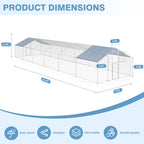 Walk-In Chicken Run with Feeding Port and UV-Resistant Cover, Galvanized Outdoor Poultry Enclosure