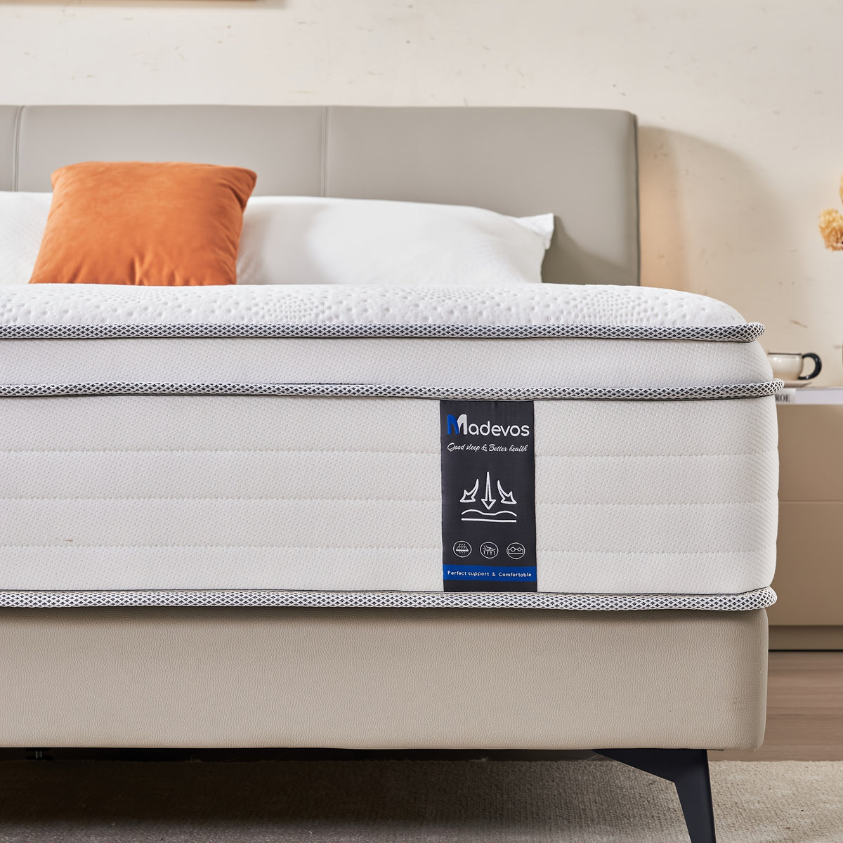 12/14 "Full Queen King Size Memory Foam Mattress - Ergonomic Design, Medium Sturdy Hybrid Mattress, Luxurious Comfort Pocket Spring, White Quilted CoverColchones Para Cama