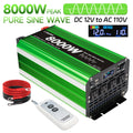 Pure Sine Wave Inverter 8000 Watt (Peak) Vehicle Power Inverter, Converts 12 Vdc to 110 Vdc to 120 Vdc, with LCD Display, Remote Control and Troubleshooting, 4 US Sockets for Car Onboard Chargers, for Home Solar Systems, RV's, and Vans, without Batteries