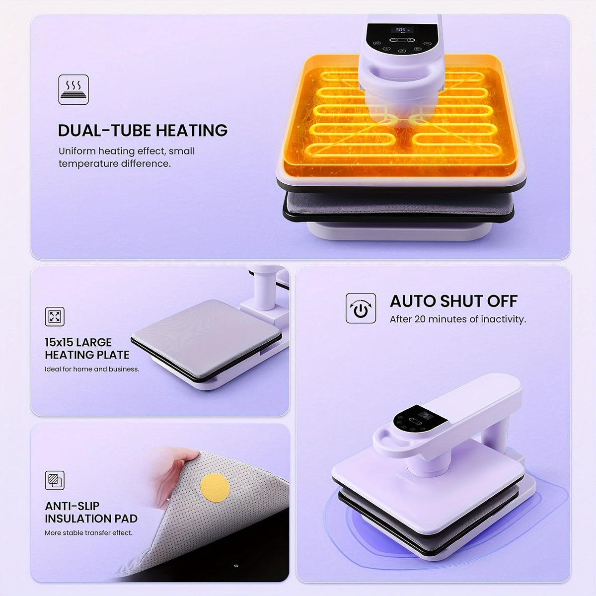 15x15 Inch Swivel Auto Heat Press Machine, 360° Swing Away Smart T-Shirt Printing W/Auto Press & Auto Release & Auto-Off, 7 Adjustable Pressures & 1.85" Higher Heating Height For HTV, Dual-tube Heatinbg, Sublimation, Heat Transfer Projects