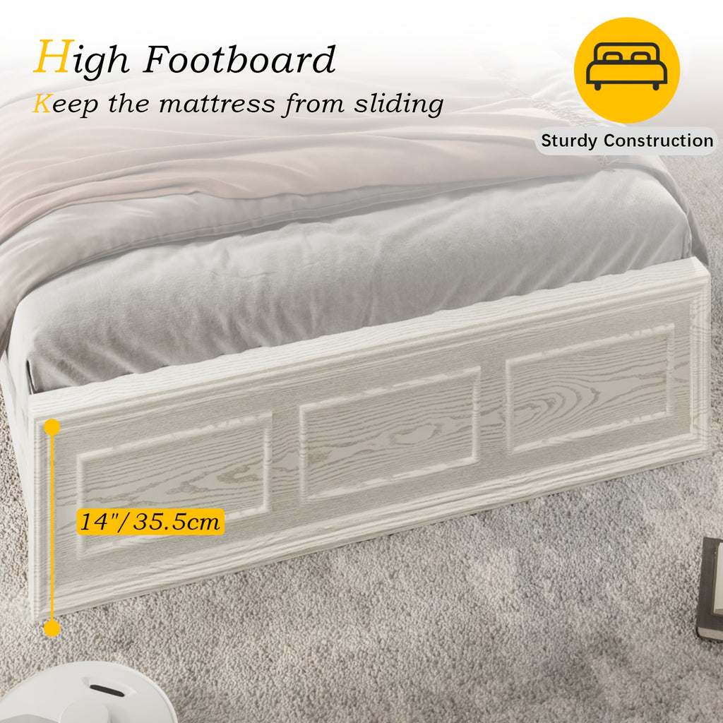 Platform Bed Frame with Headboard, Farmhouse Style, Height Adjustable, Brown and White
