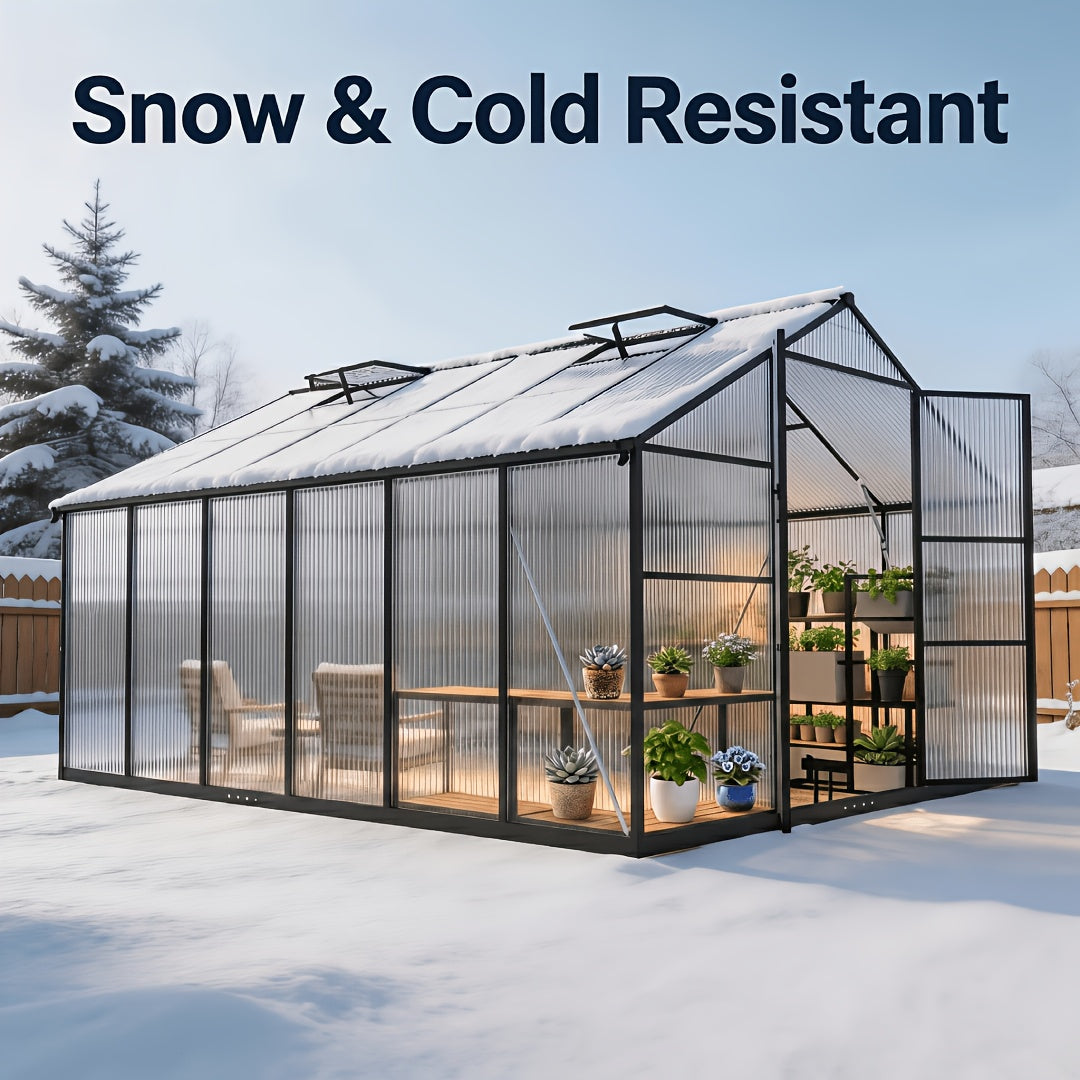 [Polycarbonate Greenhouse] 10X12 FT Greenhouse, Greenhouses For Outside, Polycarbonate Greenhouse With Aluminum Frame, Lockable Door And Ajustable Roof Vent For Backyard, Green Houses For Outside Garden Backyard, Patio, Garden Houses