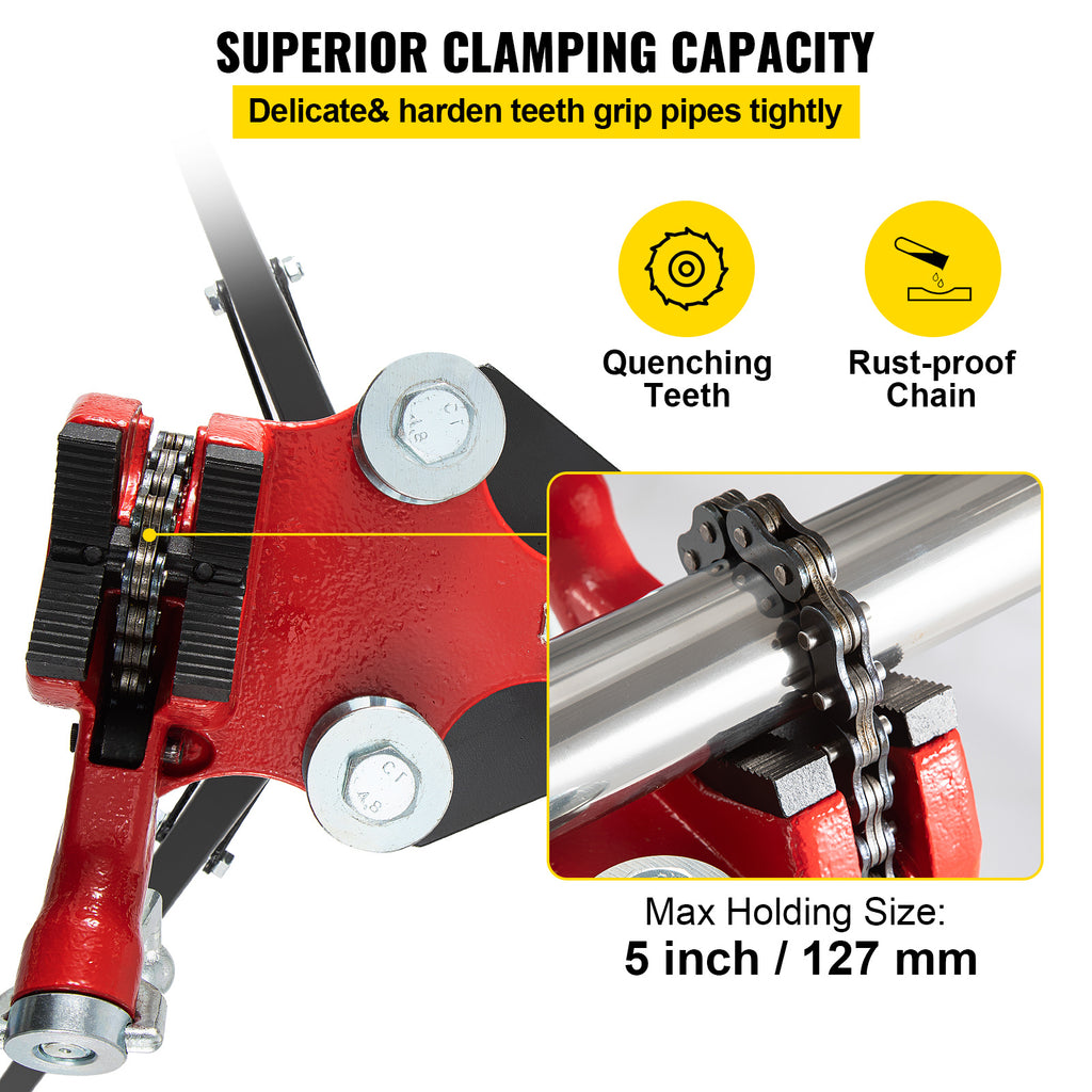 VEVOR Tripod Pipe Chain Vise, 1/8\"-5\" Pipe Capacity, 36.4“ Length Chain Vise Stand with Portable Folding Steel Legs, for Grabbing, Supporting and Bending Pipes in Factory, Workshop and Home