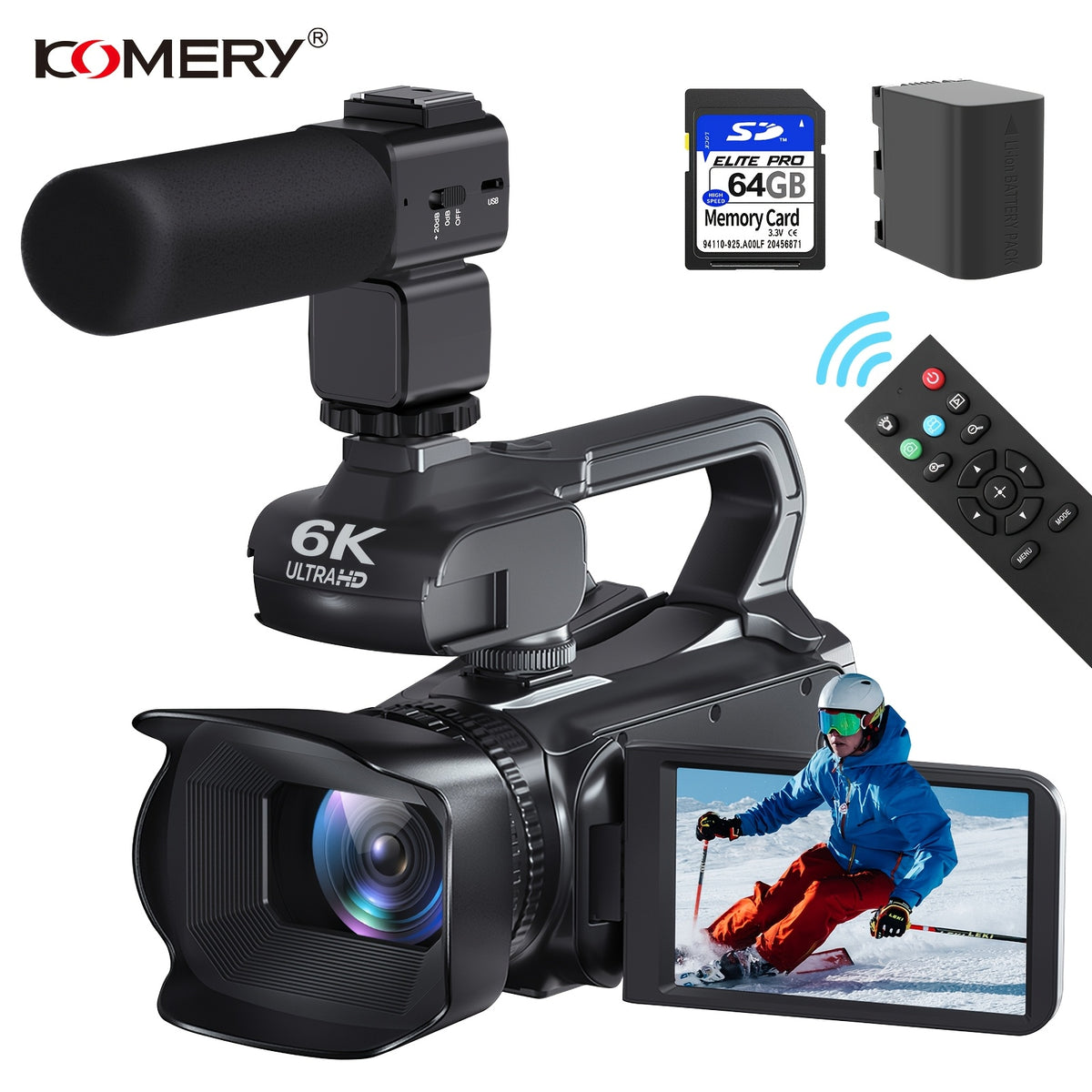 [WiFi | 6K] 64MP 18X Digital Zoom Night Vision Handheld Digital Camcorder with Handheld Stabilizer Mount/Cover, Vlogging 4.0-inch 270-degree Rotating IPS Touchscreen with 2.4G Remote Control, Microphone, 64GB Memory Card, and Lens Hood. The Perfect