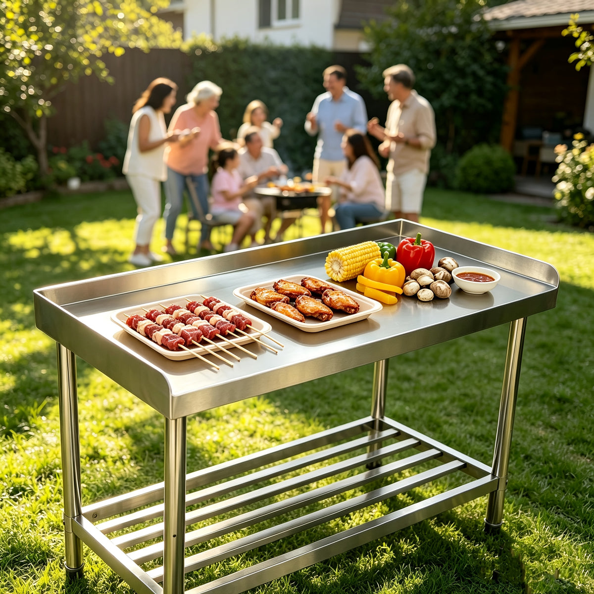 Stainless Steel Table with Backsplash, 48 X 24 Inches Metal Prep And Work Table with Adjustable Undershelf, for Outdoor, Restaurants, Hotels, Workshops, Kitchens, Garages And Gardens
