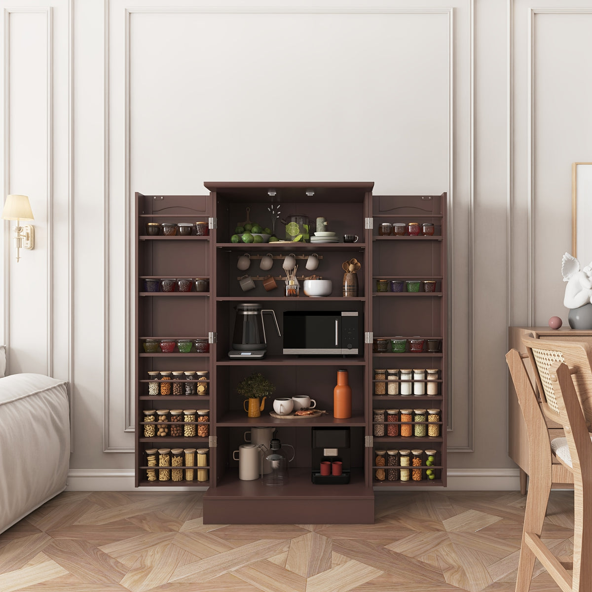 Kitchen Sideboard With Adjustable Shelves, Pantry Cabinet, Freestanding Kitchen Pantry Cabinet, Storage Cabinet For Kitchen Organizer And Storage, Buffet Cupboards For Living Room, Dining Room Use