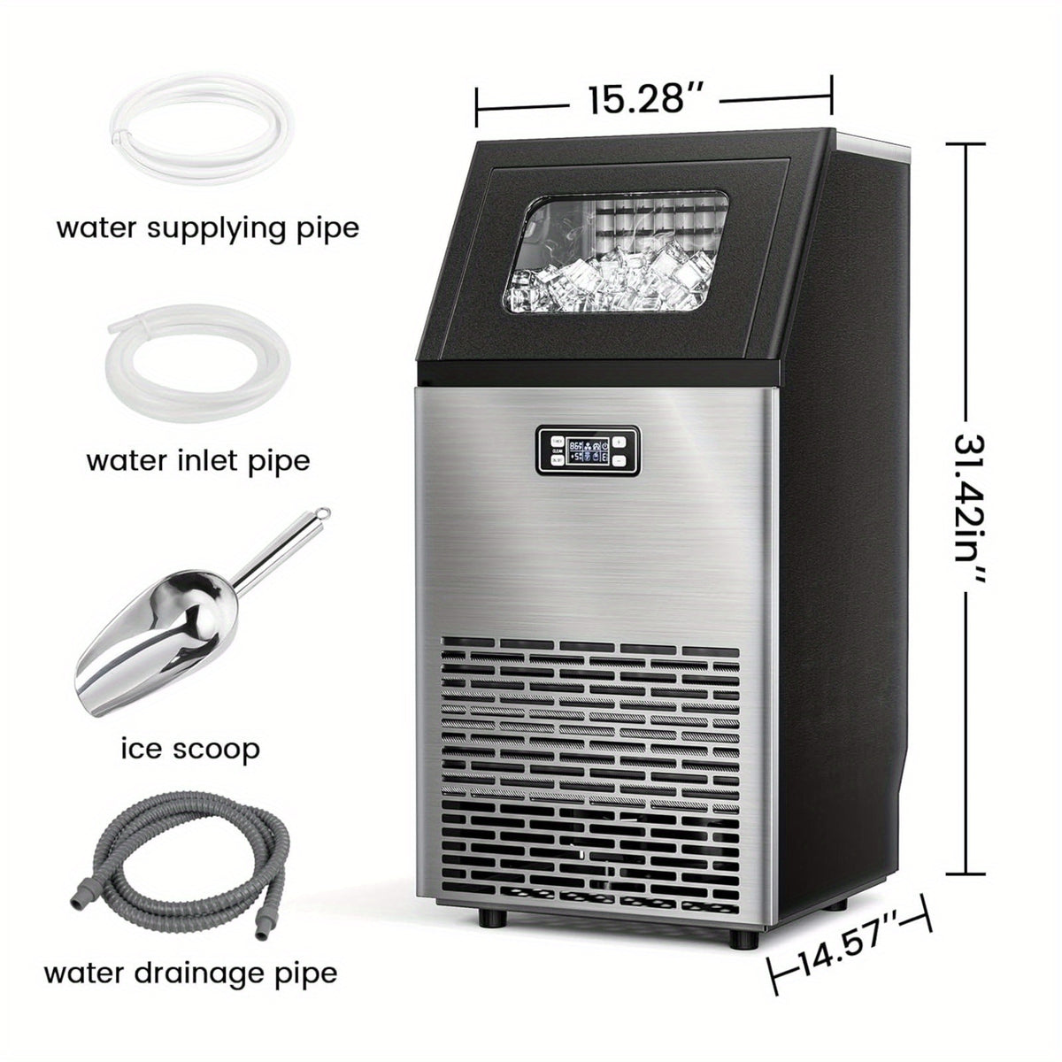 Large Ice Maker, 66Lbs/ 80Lbs/ 100Lbs Commercial Ice Maker, 24 Hour Timer, Self Cleaning Under Ice Machine, Automatic Full Ice Stop, Adjustable Ice Thickness And Ice Making Time, Suitable for Restaurants, Hospitals, Bars, Cafes, Laboratories