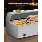 VEVOR Commercial Food Warmer, 1500W Electric Stainless Steel Steam Food Warmer with Glass Cover, 6 x 1/3 Size Pans Buffet Bain Marie with Soup & Perforated Ladles, for Catering, Restaurant & Party