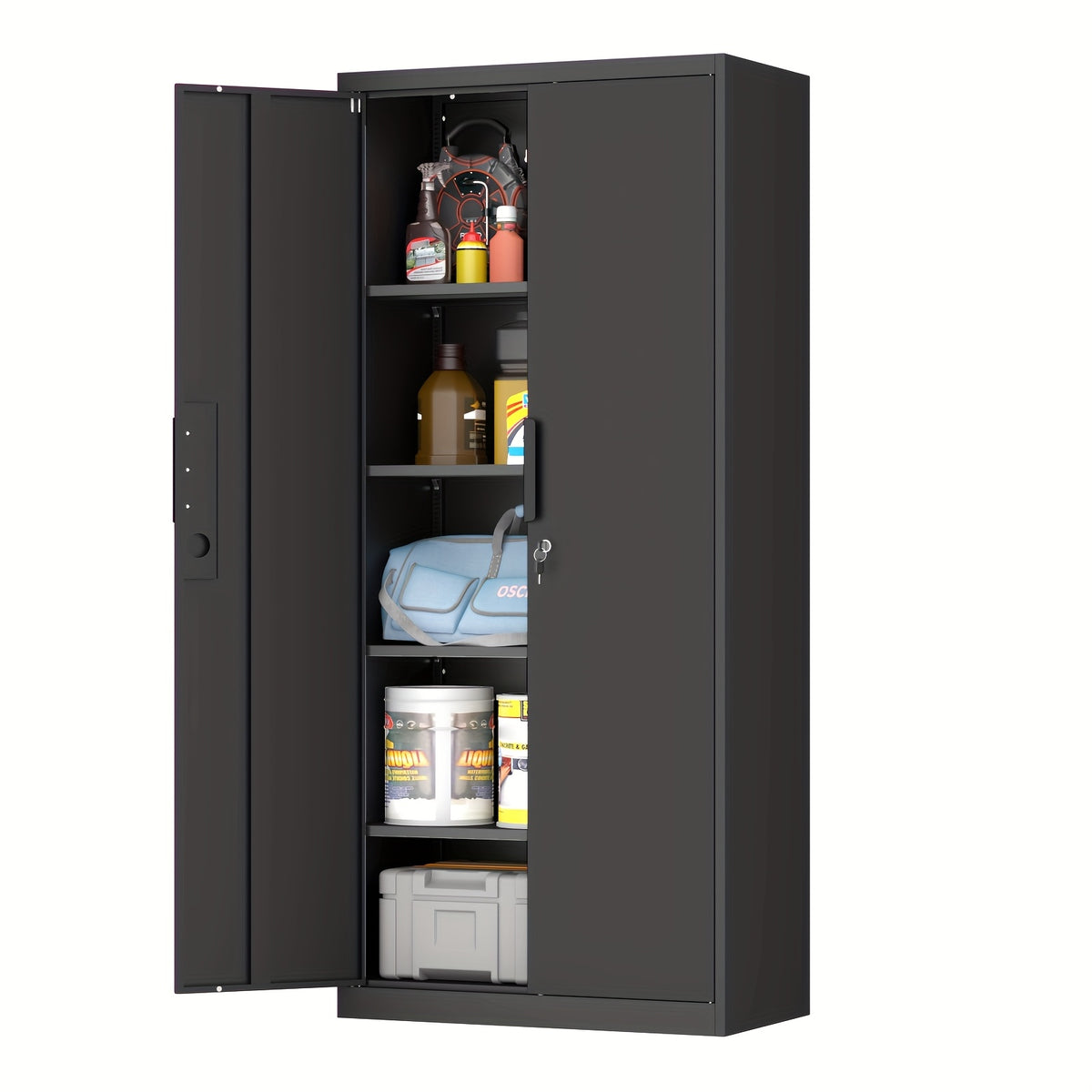[Metal Storage Cabinet] 71"/72" Office Storage Lockers Metal Garage Storage Cabinet, Steel Locking Storage Cabinet With 2 Doors And 4 Adjustable Shelves For Home Office, Heavy Duty Metal Storage Cabinet For Warehouse, Kitchen, Garage, Black/White